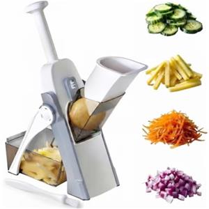 HOMEA Mandolina per Verdure Professionale Multifunzione con Spessore Regolabile 0.1-8mm - Affettatrice per Patate, Carote e Zucchine, Taglierina con Sistema di Sicurezza a Pistone, Include Spazzola Pulizia