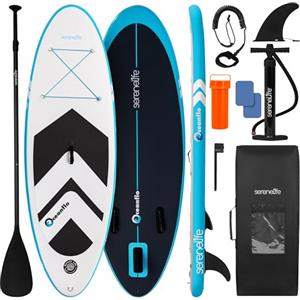 SereneLife SUP Gonfiabile per Bambini e Ragazzi 237 cm, Tavola Sup Larga 76 cm con Deck Antiscivolo, Stand Up Paddle Board Design Stabile, Include Pagaia Regolabile e Zaino, Capacità 90 kg