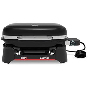 Weber Lumin Barbecue Elettrico/Fino a 315 °C, con termometro nel Coperchio, Griglie in ghisa Smaltata in Porcellana, Superficie di Cottura 33 × 49 cm, Nero (1502045)