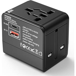 Hoppac Adattatore Universale da Viaggio, USB-C PD 20W e USB-A 18W