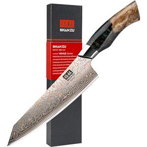 SHAN ZU Coltello da Chef Giapponese 20cm Acciaio Damasco e Rame | Coltello da Cuoco Professionale Forgiato a Mano 33 Strati Alto Carbonio 8 Pollici, Manico in Acero