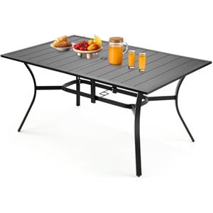 VEVOR Tavolo Rettangolare da Giardino Balcone, 1500 x 960 x 725 mm in Acciaio al Carbonio, Tavolo Impermeabile da Pranzo per Cortile Patio Veranda, con Foro per Ombrellone da 38 mm, Carico 68 kg Nero