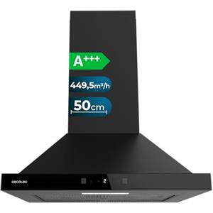 Cecotec Cappa Piramidale 50cm Bolero Flux PT 504400 Black A++. Vetro Frontale Nero, Aspirazione 449,5 m³/h, Controllo Touch Invisibile, Funzione Booster, Filtri Lavabili, Classe A++, Per Cucina Pulita