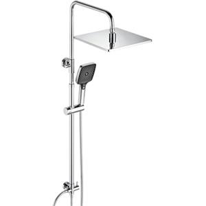 JOHO Colonna Doccia Acciaio Inox Fori Muro Regolabili, Asta Doccia Saliscendi con Doccetta e Soffione, Set Doccia a Pioggia senza Miscelatore, 25x25 cm Cromo
