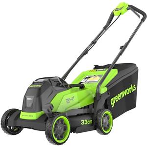 Greenworks 24V Tagliaerba a batteria, larghezza di taglio 33 cm, fino a 280 m², regolazione altezza taglio centrale 6 posizioni 25-70 mm, senza batteria e caricabatteria, Garanzia 3 Anni - LM3302