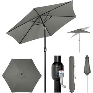 WOLTU Ombrellone da Giardino, Ombrellone da Spiaggia Grande con Manovella, da Esterno, Protezione UV per Terrazza, Mare, Piscina, Diametro 270cm, Grigio Scuro