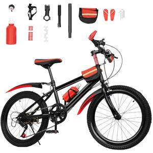 ROGONPDK Bicicletta da 20 pollici, 7 marce, Mountain Bike, Freno a Disco, Adulti e Bambini, Rosso