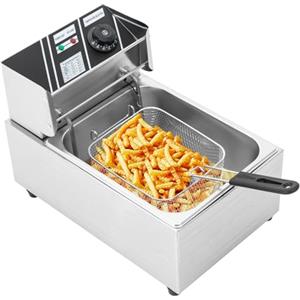 DCSYOG Friggitrice elettrica Friggitrice ad olio da 2500 W Friggitrice professionale in acciaio inossidabile da 6 litri, regolatore di temperatura fino a 200°C, argento