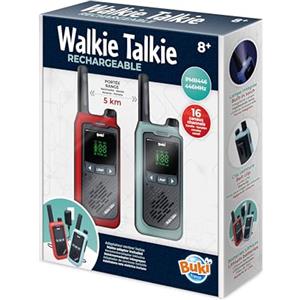 Buki France Walkie-Talkie Ricaricabili a Lunga Portata 5 km - 2 Batterie al Litio Incluse, Caricabatterie Doppio, Microfono e Altoparlante Potenziati - 16 Canali - dai 8 Anni