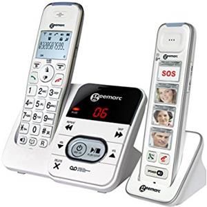 Geemarc Pack Mobility - Duo di Telefoni Cordless Amplificati con Segreteria Telefonica e Grandi Pulsanti Fotografici Personalizzabili per Anziani - Ipoacusia da Bassa a Media - Versione IT