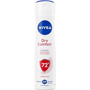 NIVEA Deodorante Spray Dry Comfort 150 ml, Deodorante donna per una protezione sicura 72h, Deo spray antitraspirante senza alcool e dermotestato per un'azione efficace ma delicata sulla pelle