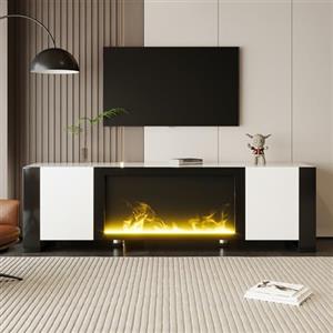 NADEUSAK Mobile TV basso con camino elettrico, effetto fiamma senza funzione riscaldamento, colore lucido