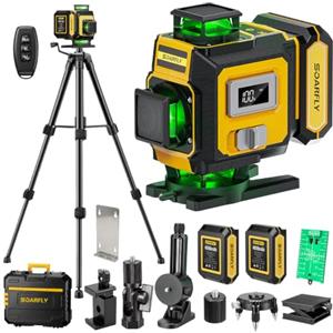 SOARFLY Livella Laser 4D con Treppiede, Livella Laser Verde Autolivellante a Croce 4×360°, 2 Batterie 4000mAh, Telecomando, Supporto Magnetico, per Piastrelle, Edilizia e Ristrutturazione Casa