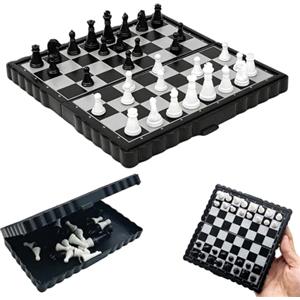 YEDOUALE Scacchiera Portatile Magnetica Pieghevole 13x13 cm, Scacchi Professionale Mini per Adulti, Dama e Scacchi in Legno per Viaggio