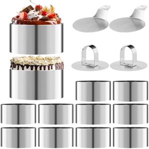 TTOPBAO 16 Pezzi Coppa Pasta di Acciaio, 12 Anelli di Torta 8 cm di Diametro, 2 Staffe Inferiori e 2 Coperchi, Coppapasta tondi è Adatto per Mousse, Torte, Dessert, Modellatura della Pasticceria
