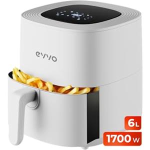 EVVO Friggitrice ad aria senza olio da 6 l, 1700 W, contenitore antiaderente, tecnologia Dual Cyclone, multifunzione, cottura, disidrata, scongelamento, fino a 200 gradi, spegnimento automatico
