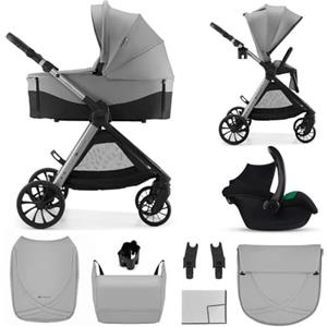 kk Kinderkraft Kinderkraft VESTO 2, passeggino trio 3 in 1, travel system neonato con carrozzina, ovetto auto MINK PRO 2, seduta reversibile, chiusura compatta, ruote EVA, Grigio