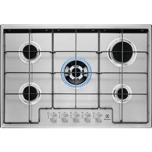 Electrolux Piano Cottura a Gas Serie 300, EGS7534X2, 75 cm, 5 Fuochi con Bruciatore WOK Multicorona, Acciaio Inox, Griglie Smaltate, Manopole Inox, SicurGas, Installazione Sopratop