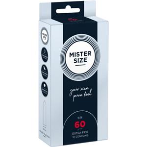 MISTER SIZE - Pure Feel Profilattici Lubrificanti (Extra Sottili, Extra Lubrificati) / Taglia Individuale 60 mm a un Pacco da 10 - Preservativi Sottili 100% Lattice Naturale