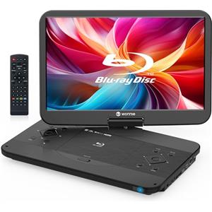 WONNIE Lettore Blu Ray portatile da 17,6 pollici con schermo girevole Full HD da 15,4 pollici 1080p, riproduzione di Blu-ray e Regione 1 DVD con uscita HDMI e ingresso AV, batteria ricaricabile