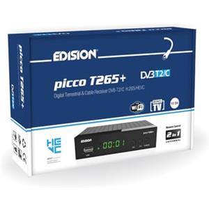 EDISION PICCO T265+ Decoder Digitale Terrestre 2024 Full HD DVBT2 H265 HEVC 10 Bit Bonus TV, FTA, USB, HDMI, SCART, Sensore IR, Supporto USB WiFi, Telecomando Universale 2in1, Main 10