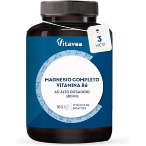 Vitavea Magnesio Bisglicinato - Magnesio Completo - Integratore per Stress, Affaticamento e Crampi Muscolari - Con Vitamina B6 - 300 mg per Dose Giornaliera - Capsule Vegetali 180 - 3 Mesi - Vitavea