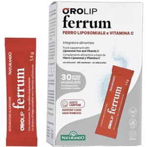NATURANDO Orolip Ferrum Integratore Alimentare a Base di Ferro e Vitamina C con Tecnologia Liposomiale - 30 Stickpack Orosolubili - Gusto Lampone - Senza Glutine - Adatto a Vegani