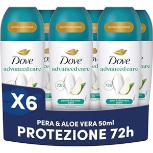 Dove, Deodorante Roll On Advanced Care Pera e Aloe, Deodorante Antitraspirante, Formula Delicata Con Tripla Azione Idratante, Protezione Fino a 72 Ore, Deodorante Uomo e Donna, 6 Pezzi da 50 ml