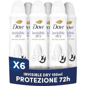 Dove Deodorante Spray Advanced Care Invisible Dry, con Formula Idratante e Delicata sulla Pelle, Formula Anti-macchia, Pelle Asciutta Fino a 72 Ore, Deodorante Uomo e Donna, 6 Pezzi da 150ml