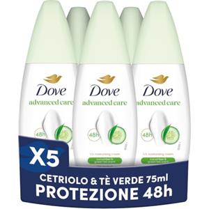 Dove Deodorante Vapo Cetriolo 75 ml, Deodorante Spray Senza Gas Antitraspirante, Protezione Anti-Odore 48 Ore, Deodorante Ascelle con 1/4 di Crema Idratante, Senza Alcol Etilico (Confezione da 5)