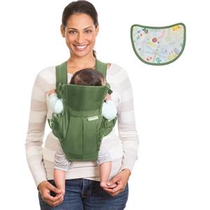 Infantino Swift Classic Marsupio - leggero e compatto, con bavaglino Clever Wonder Cover 2 in 1 e tasca esterna, per neonati e bambini da 8 a 25 libbre (3,6-11,3 kg), Oliva