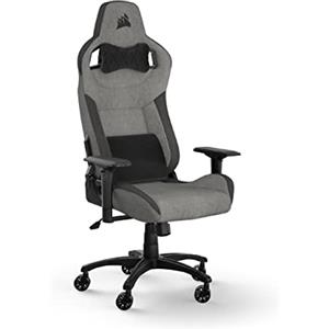 Corsair T3 RUSH Fabric (2023) Sedia da Gioco, Tessuto Esterno Morbido Traspirante, Cuscino Cervicale Regolabile e supporto Lombare in Memory Foam, Grigio/Carbone