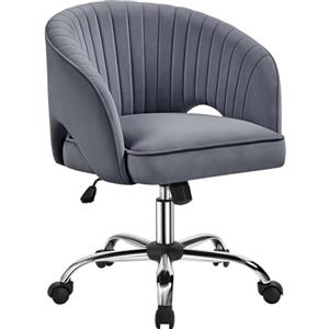 Yaheetech Sedia da Ufficio, Poltroncina Scrivania Schienale Reclinabile | Sedia Vanity, Altezza Regolabile, in Velluto,per Camera da Letto, Studio, Grigio Scuro