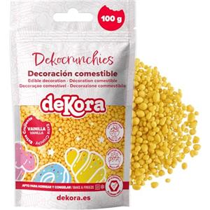 dekora - Dekocrunchies vaniglia 100g, Zuccherini Decorativi per dolci, Sprinkles per Torte croccanti e dal sapore intenso, Perle di Zucchero commestibili per decorare torte, biscotti e cupcake
