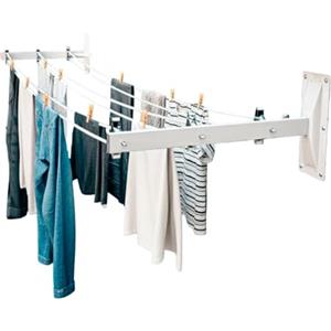 Amig - Stendibiancheria laterale da parete Mod. 3 - Stendino a 2 bracci con 6 carrucole in acciaio inox - Per 3 corde - Acciaio con verniciatura epossidica - Uso esterno - 450 mm - Bianco