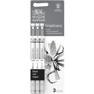 Winsor & Newton Fine Liner Nero - Set di 5 Fine Liner Neri con Punte 0.1-0.3 - 0.5-0.8 - 1.0 mm