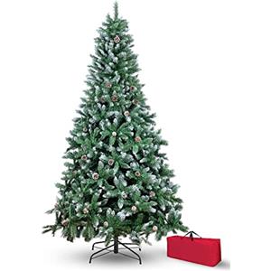 Brigros - Albero Di Natale Artificiale Effetto Realistico In Pvc Ignifugo, Albero Di Natale Folto Con Aghi Di Pino Spessi E Rami A Gancio, Con Borsa E Base In Metallo (Innevato, 180 cm)