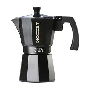 WECOOK! Bella Caffettiera Moka Nera in Alluminio, 9 Tazze (450 ml), Guarnizione in Silicone e Valvola di Sicurezza, Adatta per Gas, Elettrico e Vetroceramica - Non Adatta all'Induzione