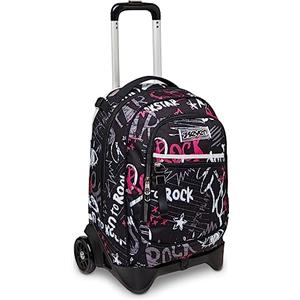 Seven Zaino Trolley Scuola Elementare Bambina, Zaino Sganciabile, Triplo Uso, New Tech, nero/rosa