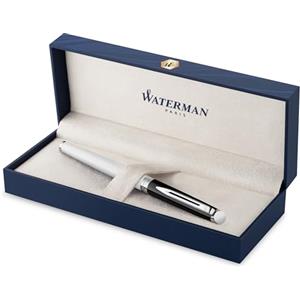 Waterman Hémisphère Penna stilografica | laccatura bianca e nera con puntale rivestito in palladio | punta sottile in acciaio inossidabile | pennino medio | Inchiostro blu | confezione regalo