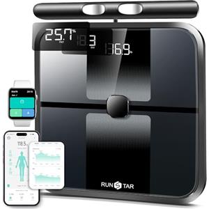 RunStar Bilancia Pesapersone Digitale, Monitor con 8 Elettrodi, 28 Metriche, Sincronizzazione App, BMI e Massa Muscolare - Bilancia da Bagno ad Alta Precisione con Display a 3 Valori