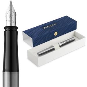 Waterman Impression Penna Stilografica | Pennino Fine con Ricarica di Inchiostro Blu | Acciaio Inossidabile con Rifiniture Placcate in Palladio | Confezione Regalo