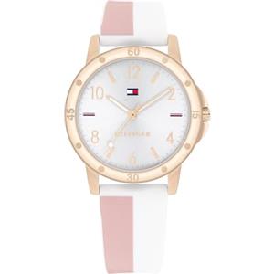 Tommy Hilfiger Orologio da Ragazza con Quadrante Argento, Cinturino in Silicone Bianco e Rosa, Cassa Oro Rosa 32mm, Movimento al Quarzo a 3 Lancette, Resistenza all'acqua di 3 ATM - 1720015