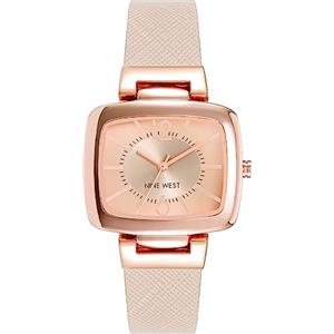 Nine West - Orologio da polso da donna, con cinturino in ecopelle saffiano, Rosa Cipria/Oro Rosa