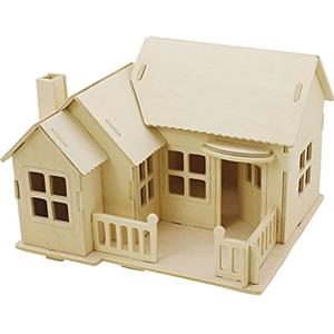 Creativ 57875 - Kit di costruzione in legno 3D, casa con terrazza, dimensioni 19 x 17,5 x 15 cm, ply, 1 pezzo, legno