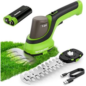 WORKPRO 7,2 V Tagliaerba a Batteria 2 in 1, Tagliasiepi e Cesoie senza Fili, 2 Lame, Larghezza 100 mm, Lunghezza 150 mm, Batteria 2000 mAh, per Bordi Prato e Arbusti