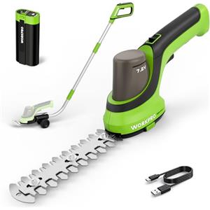 WORKPRO 7,2 V Tagliaerba e Tagliasiepi senza Fili, 2 Lame, Asta Telescopica 95 cm con Ruote, Larghezza 100 mm, Lunghezza 150 mm, Batteria 2000 mAh, per Bordi del Prato e Arbusti