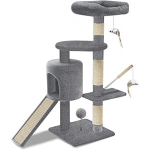 VOUNOT® Tiragraffi per Gatti, Albero Tiragraffi Gatto di Naturali Sisal con Cuccia Graffiatoio, 112cm, Grigio
