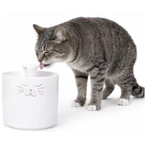 Flamingo fontanella per gatti - Flamingo Mali rotonda bianco - design esclusivo - 2L - plastica - pompa super silenziosa con arresto automatico - filtro carbone attivo - indicatore luminoso - cavo USB 150 cm
