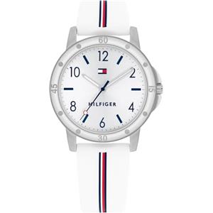 Tommy Hilfiger Orologio da Ragazza con Quadrante Argento, Cinturino in Silicone Bianco, Cassa Argento 32mm, Movimento al Quarzo a 3 Lancette, Resistenza all'acqua di 3 ATM - 1720014